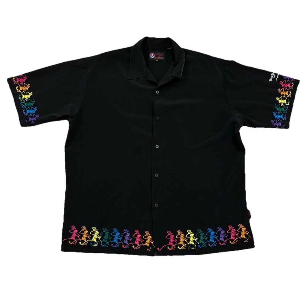 GRATEFUL DEAD Embroidered Dancing‎ Skeletons Hard Rock Cafe Shirt Atlanta Sz 2XL